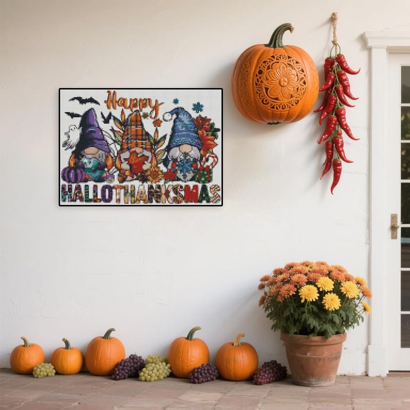 TaeYsck Halloween Stamped Cross Stitch Kits for Beginner, Gnome Needlepoint Counted Cross Stitch Embroidery Kits for Adults, 11CT Dimensions Counted Cross Stitch Patterns Arts Craft Kits - Image 3
